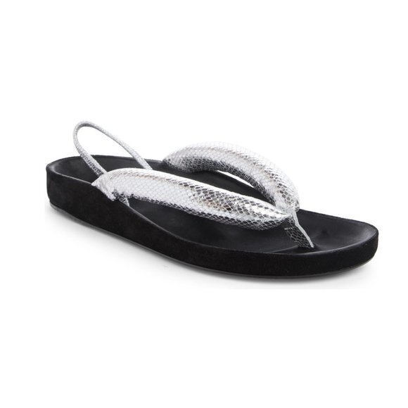 Isabel Marant Olanie silver leather thong sandals slide size 37 NEW